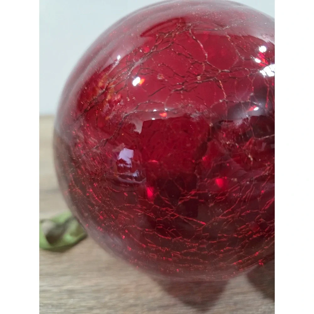 Large Ruby Red Vintage Kugel Style Crackle Glass Decorative Ornament Christmas